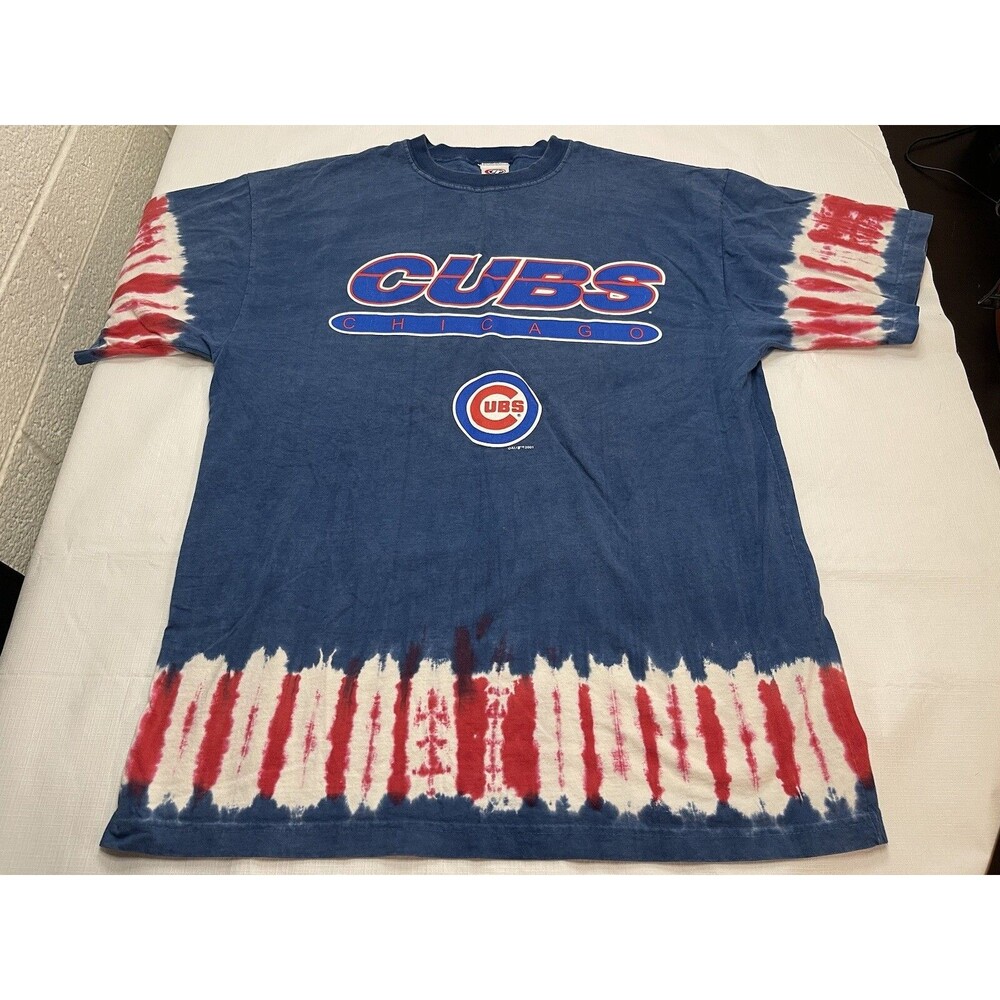 2001 TrueFan Chicago Cubs Tie Dye Short Sleeve Shirt Size Large Blue/Red/White